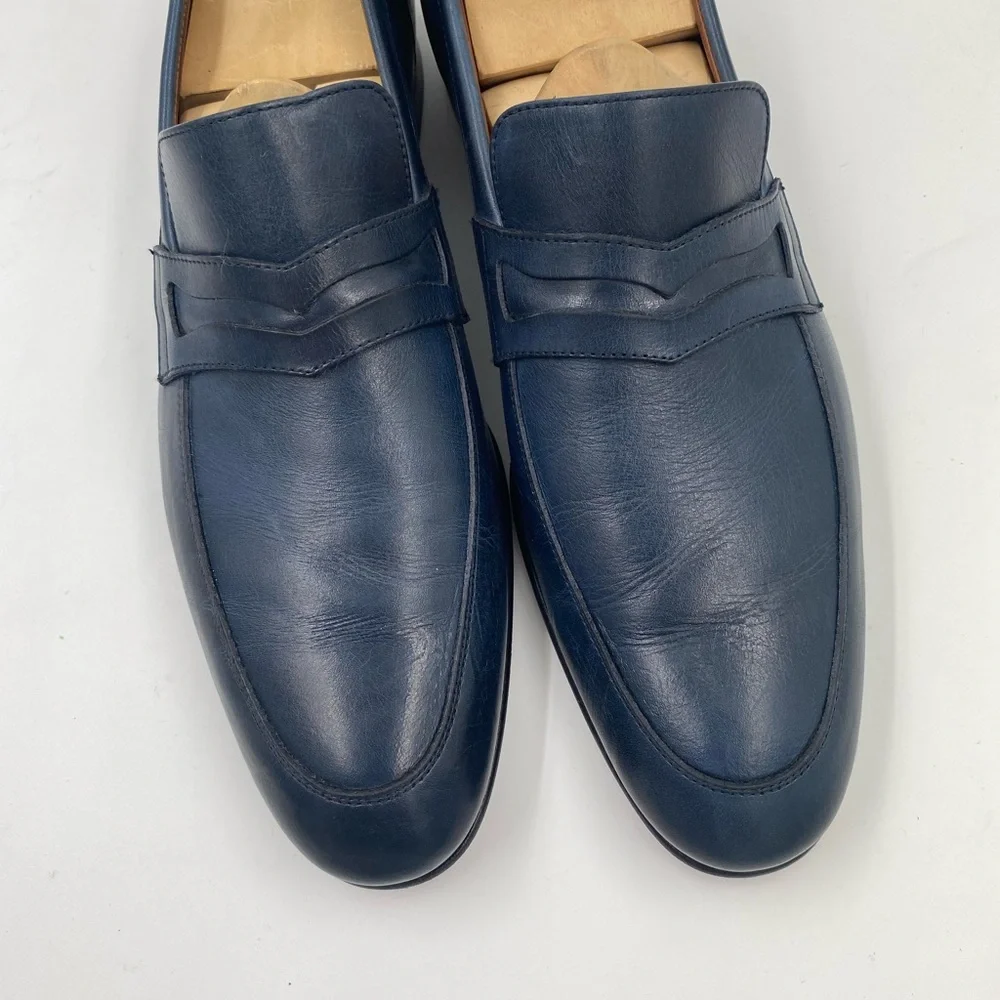 Classic Navy Leather Penny Loafers for Men